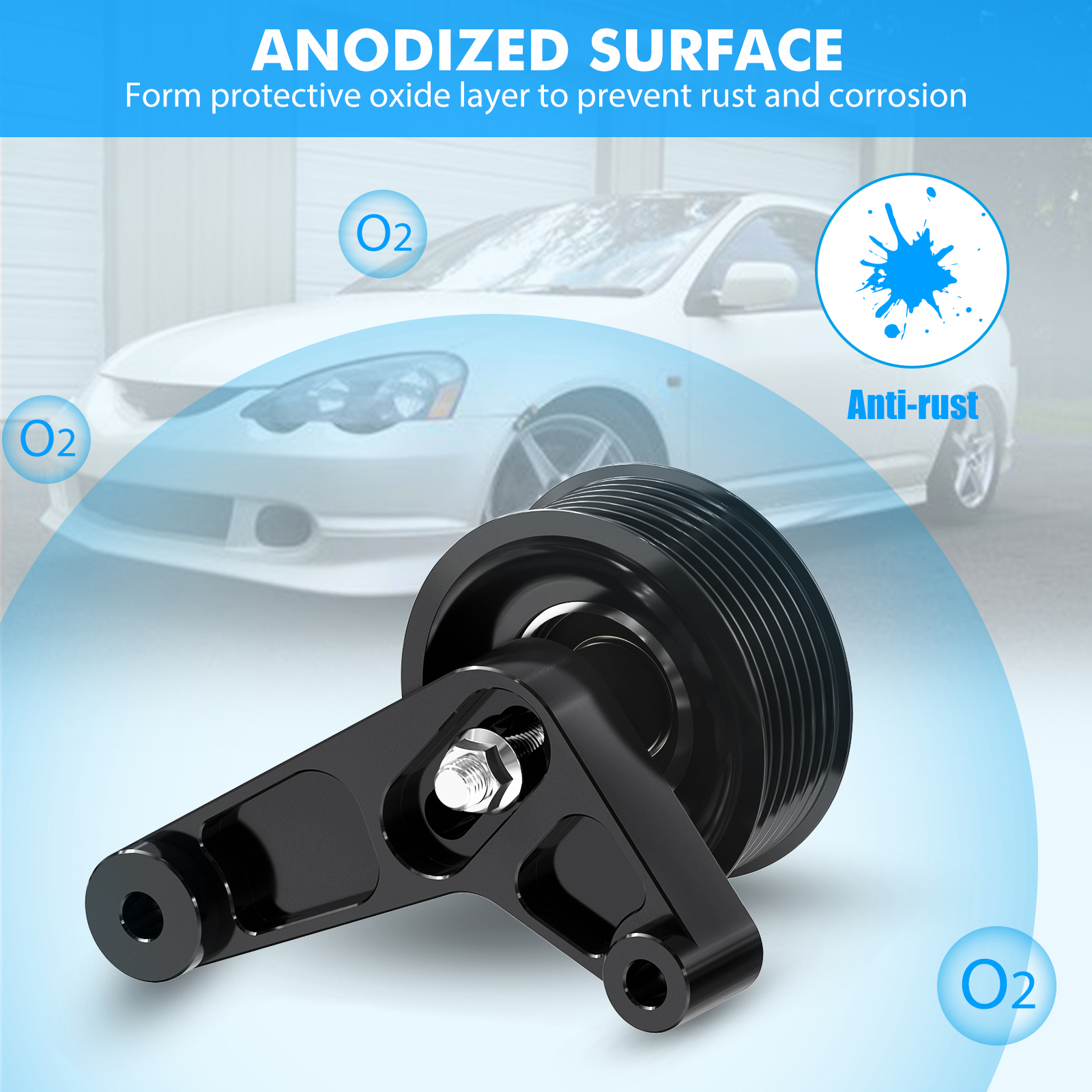 BEVINSEE K-Series K24 Swap EP3 Adjustable Idler Pulley Belt Kit – CNC Billet Aluminum, Silver